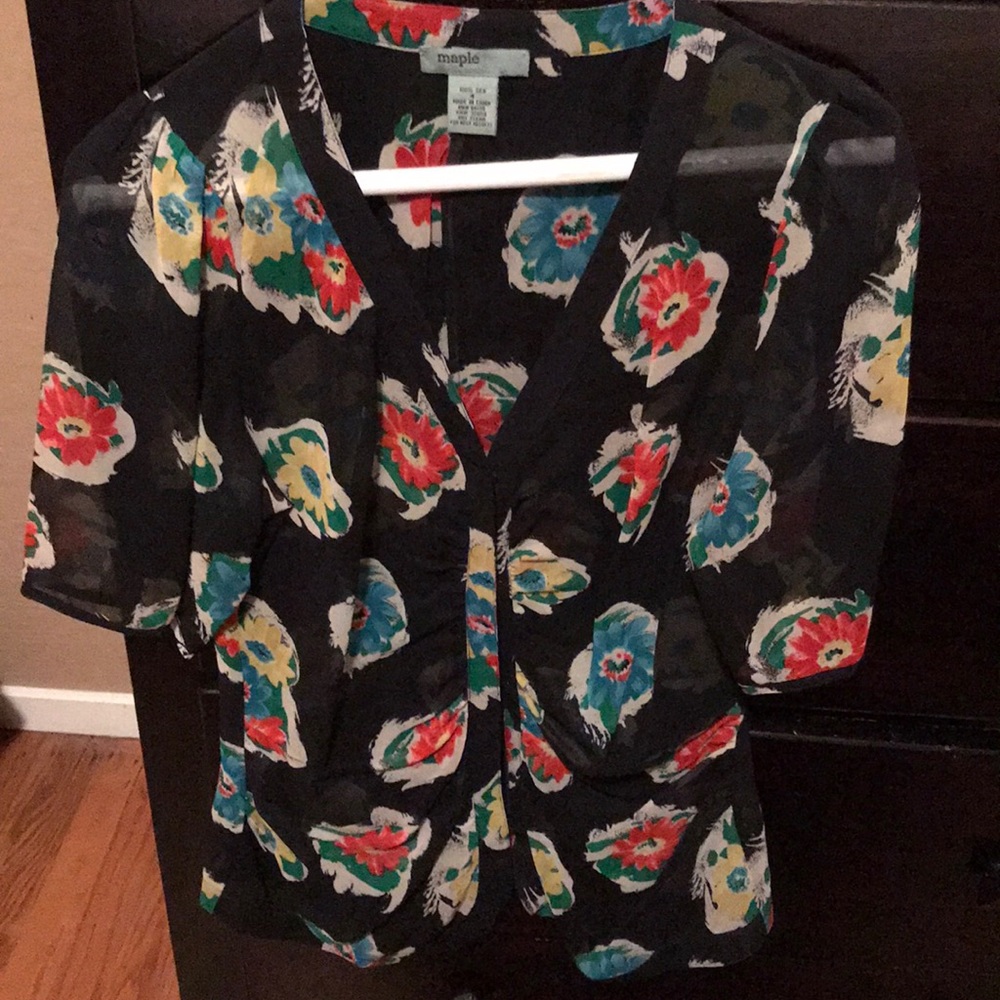 Sexy black floral sheer blouse